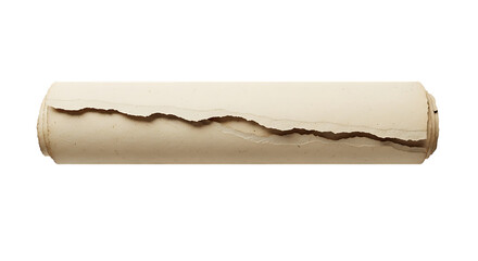 Rolled aged paper scroll tied with string, isolated on transparent background