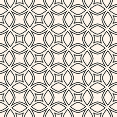 Vector black and white linear ornament. Abstract geometric seamless pattern with outline grid, diamond net, lattice texture. Simple minimal monochrome background. Luxury repeated geo design for decor