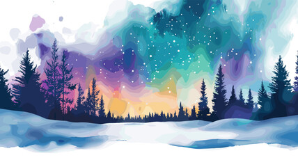 Northern Lights in Lapland. Northern Lights in Lapland watercolor vector illustration