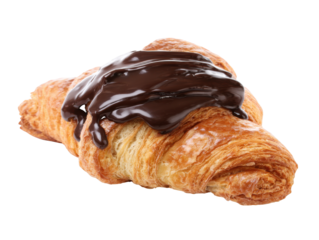 Chocolate croissant with melted chocolate drizzle Keywords: croissant, pastry isolated on a transparent background