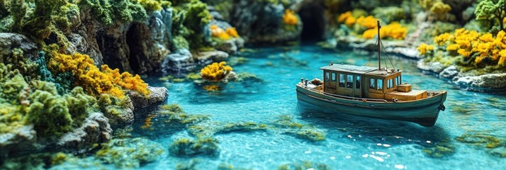 Obraz premium Miniature River Scene with Boat