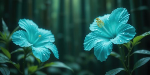Zen Hibiscus Garden  Calming Aqua Blooms, Simplicity and Balance, Tranquil Ambiance, Muted Tones and Subtle Textures