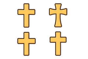 Obraz premium Golden Christian cross vector icon set. Cartoon collection of religious symbols. Faith, crucifix, and church concept illustration. Isolated holy objects for design.