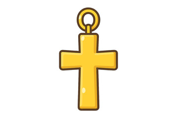 Obraz premium Gold cross pendant icon. Christian religious symbol of faith and salvation. Vector cartoon illustration of holy jewelry. Flat graphic design element for Easter or church.