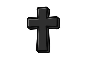 Obraz premium Black Christian cross vector icon. 3D cartoon style silhouette for religious and spiritual concepts. Faith, hope, and love symbol. Jesus crucifix illustration for Easter or memorial.