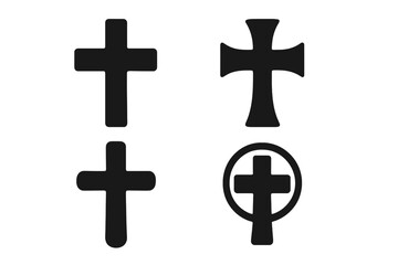 Obraz premium Christian cross sign symbol silhouette set. Vector graphic illustration of religious faith icons. Black crucifix collection for church, god, and spirituality concepts.