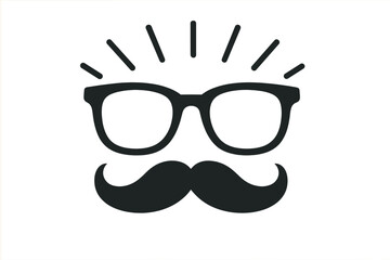 Man face with retro glasses and mustache vector icon. Hipster geek or nerd character symbol. Funny disguise mask for party photo booth props. Gentleman silhouette for a barbershop logo.