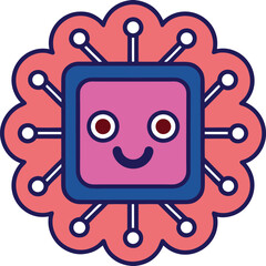 Cute smiling square chip with pink flower like radiating lines