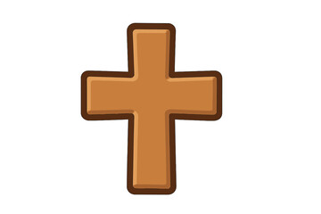 Obraz premium Wooden cross vector icon. Christian religious symbol of faith and salvation. Cartoon illustration of a holy crucifix. Isolated graphic element for church or Easter design.