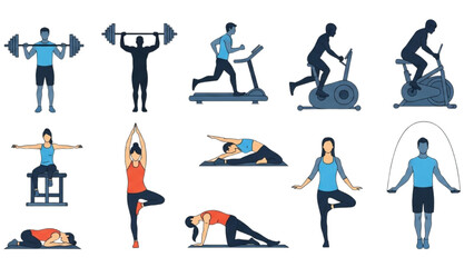 Vector Illustration of Fitness and Gym Activity Silhouettes Art Vector Design AI EPS PNG