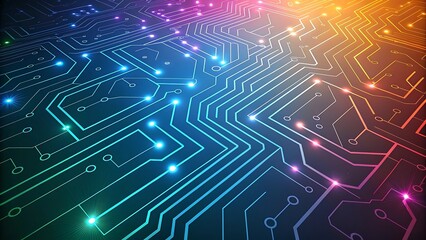 Fototapeta premium Abstract vibrant circuit board background with glowing lines and colorful connections