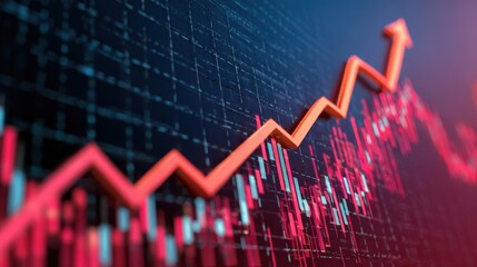 Elegant photo of graphical chart showing positive trends and upward market growth.