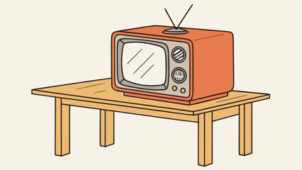Vintage television set on wooden table illustration for retro tv antique appliance and home decor