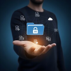 businessman pressing social network icon