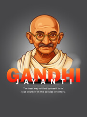 Mahatma Gandhi Portrait Illustration with Gandhi Jayanti Text Design