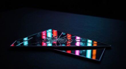 Broken mirrors reflecting vibrant neon lights