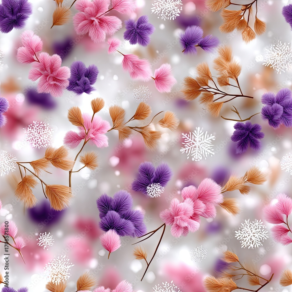 Poster delicate pink feathers rest softly, adorned with tiny droplets that reflect light, creating a serene