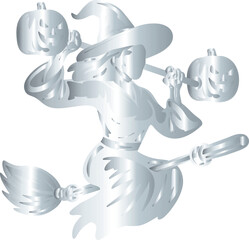  Witch Riding Broom with Pumpkins