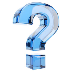 3D Illustration of Blue Glass Question Mark, Help Icon, Transparent Design, Cristal Symbol, FAQ Element, Query Illustration
