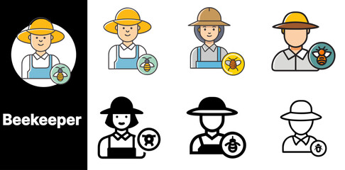 Beekeeper Icon Set with Multiple Style Variations Vector