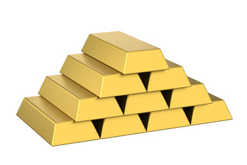 Gold bars. Gold bullion. Gold ingot. 3D illustration.