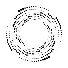 Radial speed Lines in circle form for comic books. Design element for frame, logo, tattoo, web pages, prints, posters, template, background. Set of black thick halftone dotted speed lines. Vector.