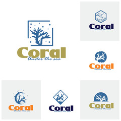 Set of Coral logo icon design template flat vector. Creative reef coral logo design concept