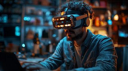 Game developer tests VR headset in creative workshop Generative AI