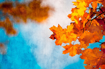 Grunge artistic background with autumn leaves. Perfect vintage fall texture.