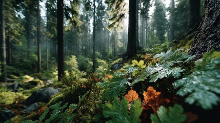 Immersive Spruce-Fir Forest Composition with Textured Greenery – Nature-Inspired Visual for Sustainable Wellness and Eco-Branding Campaigns
