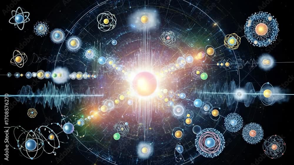 Aufkleber abstract atomic structure and energy - an artistic visualization of atomic structures, energy waves,