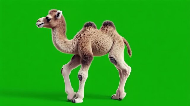 Niedliches Kamel-Tierbaby auf gr&uuml;nem Chroma Key Hintergrund &ndash; Greenscreen Video