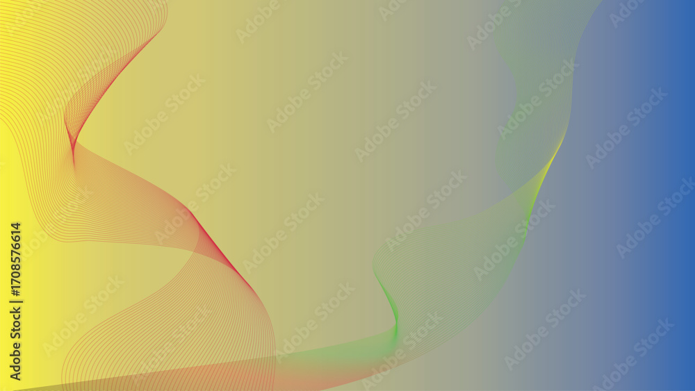 Poster abstract wavy lines with gradient background blend of yellow, green, and blue hues in a dynamic comp