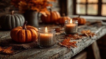 Radiant Pumpkin and Winter Squash Composition Illuminated by Candlelight on Rustic Table – Tactile Visual for Sustainable Food Branding