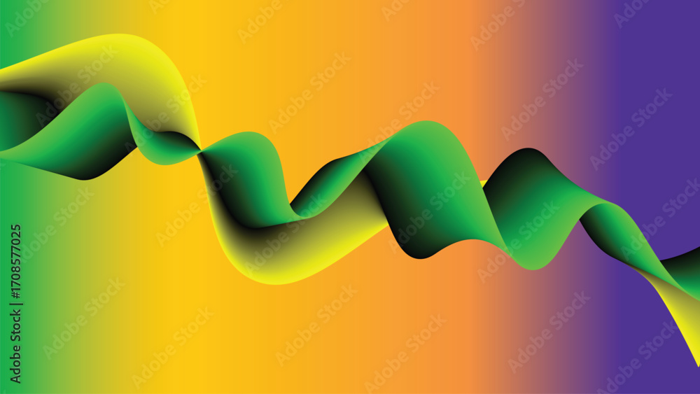 Poster dynamic green and yellow ribbon flowing across a vibrant gradient background creates a modern visual
