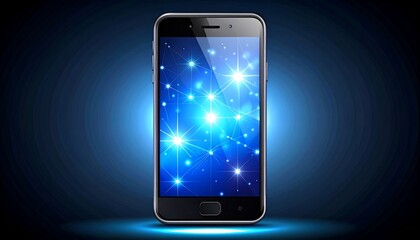 Illustration of a smartphone with a glowing starry display against a blue backdrop