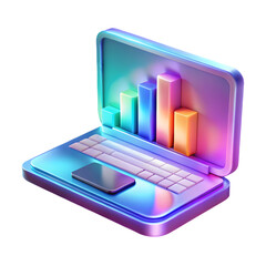 Digital laptop displaying colorful growth bar chart data abstract technology finance business concept