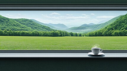 Obraz premium Window view mountain landscape field