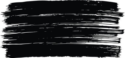 Black brush stroke with transparent background for creative projects. Dirty artistic design elements. Grunge splatter, dirt stain, brush with drops blots. Vector ink box