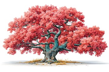 Vibrant pink foliage northern red oak tree high resolution picture
