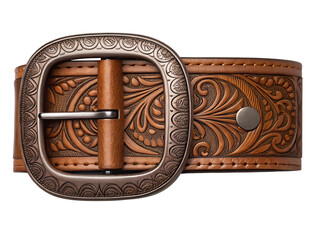 Leather belt isolated on transparent background with buckle