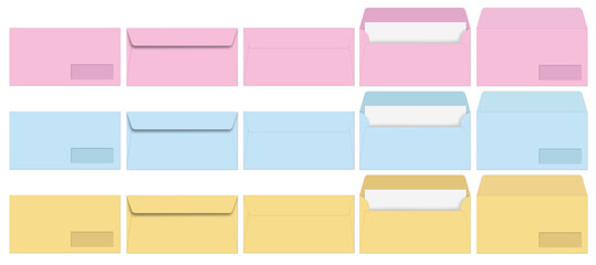 pastel pink yellow and blue small ENVELOPE white WITH WINDOW