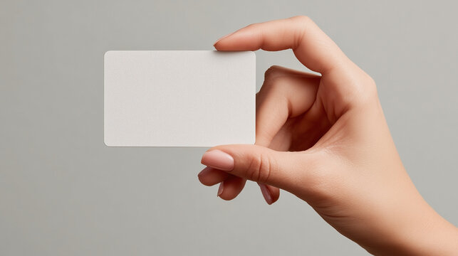 A hand holding a white card with a black border