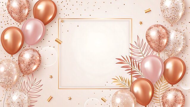 Rose Gold Balloons  Confetti Elegant Party Invitation Background