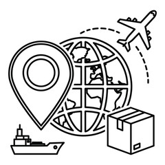 Vector art of a line drawing of global shipping and logistics isolated on white background