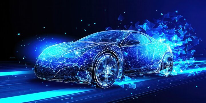 Futuristic Car Design With Glowing Blue Lines