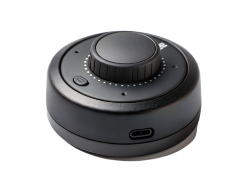 Black control knob isolated on transparent background studio shot