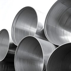 Stacked metal pipes against a bright background
