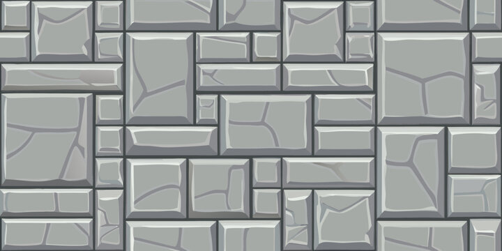 Seamless pattern of grey stone blocks with irregular shapes and visible cracks