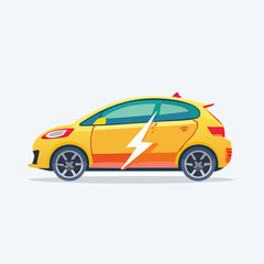 Obraz premium Illustration of a yellow electric vehicle with a lightning bolt symbol for sustainable transport